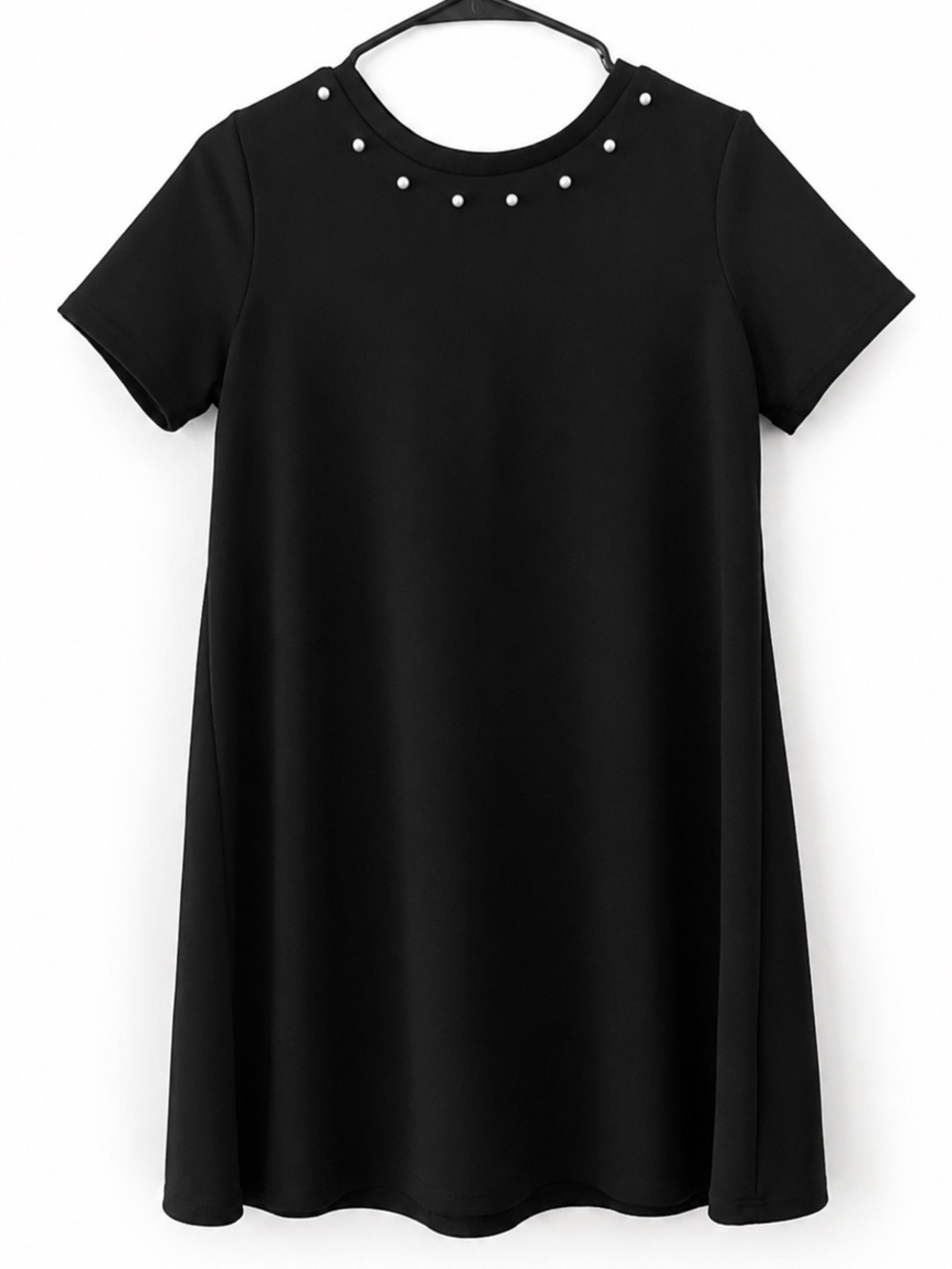 Black Dress Pearls Short Sleeve Mini Elegant for Work Office Casual M Size - Picture 2 of 3
